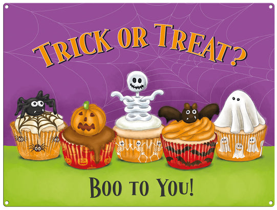 Trick or Treat. Boo to you. Halloween metal sign