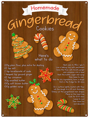 Gingerbread Cookies recipe. christmas metal sign