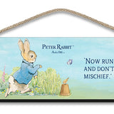 Beatrix Potter Peter Rabbit Now run along hanging wooden sign