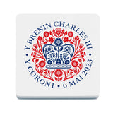 King Charles III Coronation Emblem Melamine Coaster in Welsh Language