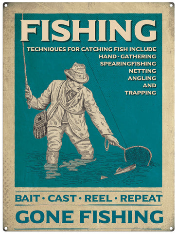 Fishing techniques metal sign