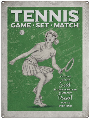 Tennis Game set match female player metal sign