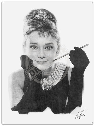 Audrey Hepburn illustration by Chris Burns metal sign