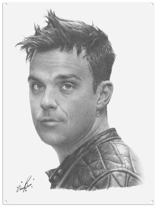Robbie Williams illustration by Chris Burns metal sign