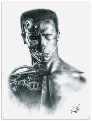 Terminator 2 illustration by Chris Burns metal sign
