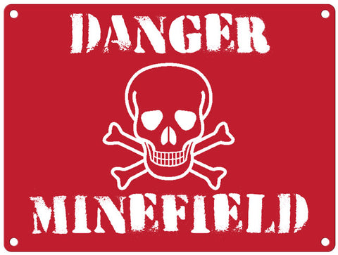 Danger Minefield Skull Cross Bones metal sign