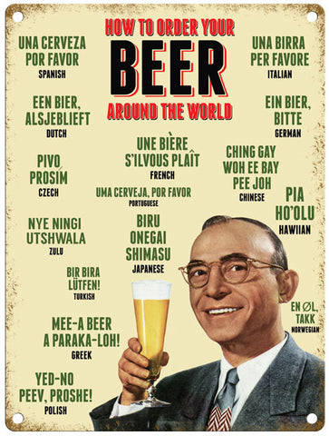 How to order your beer around the world metal sign