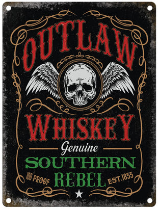 Outlaw Whiskey Genuine Southern Rebel metal sign