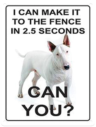 I can make it to the fence in 2.5 seconds. Can you? Bull Terrier fridge magnet