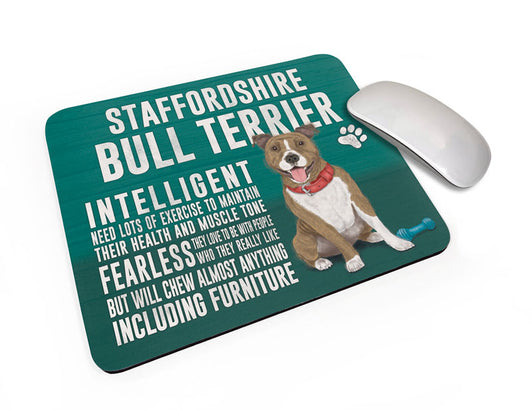 Staffordshire Bull Terrier Dog characteristics mouse mat.
