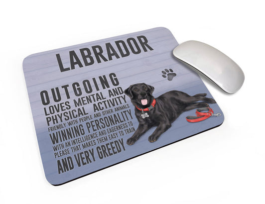 Black Labrador Dog characteristics mouse mat.
