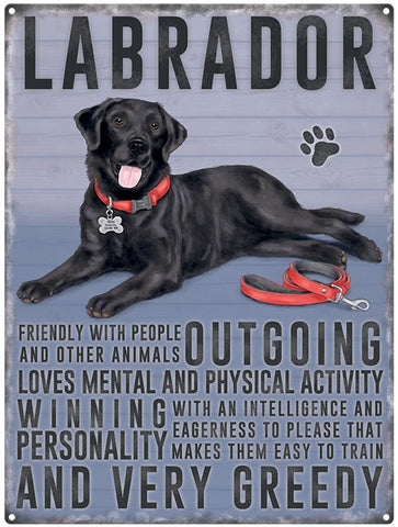 Black Labrador characteristics metal sign