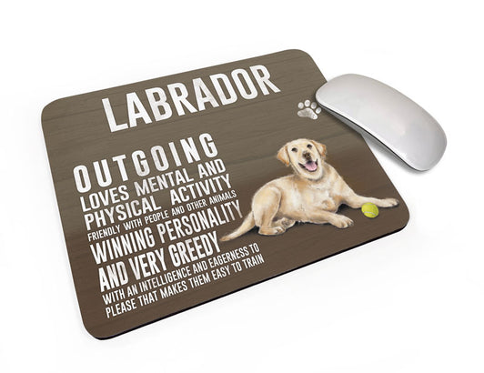 Yellow Labrador Dog characteristics mouse mat.