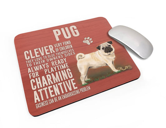 Pug Dog characteristics mouse mat.