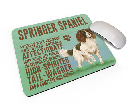 Springer Spaniel Dog characteristics mouse mat.