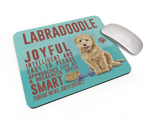 Cream Labradoodle Dog characteristics mouse mat.