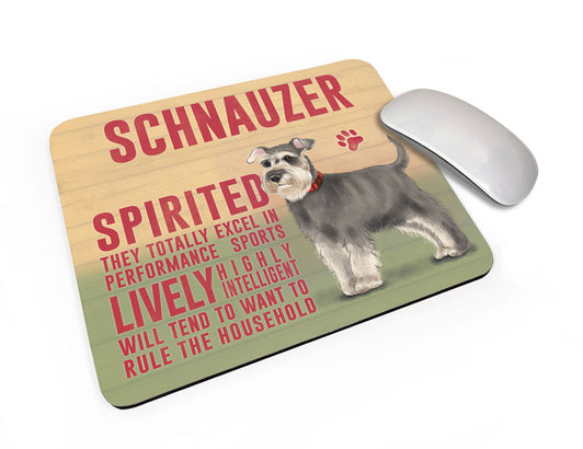 Schnauzer Dog characteristics mouse mat.