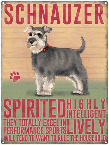 Schnauzer dog characteristics metal sign