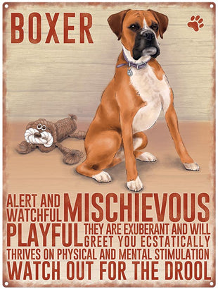 Boxer dog characteristics metal sign