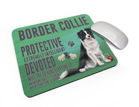Border Collie Dog characteristics mouse mat.