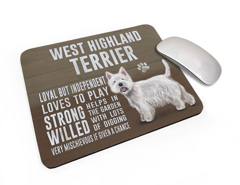 West Highland Terrier Dog characteristics mouse mat.