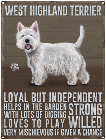 West Highland Terrier dog characteristics metal sign