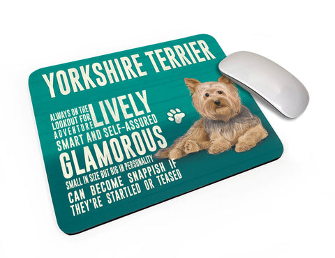 Yorkshire Terrier Dog characteristics mouse mat.