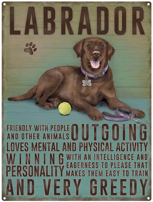 Labrador dog characteristics metal sign