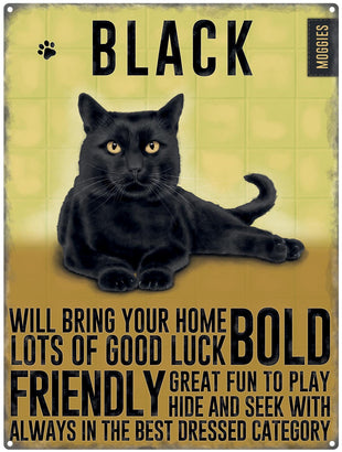 Black Cat characteristics metal sign