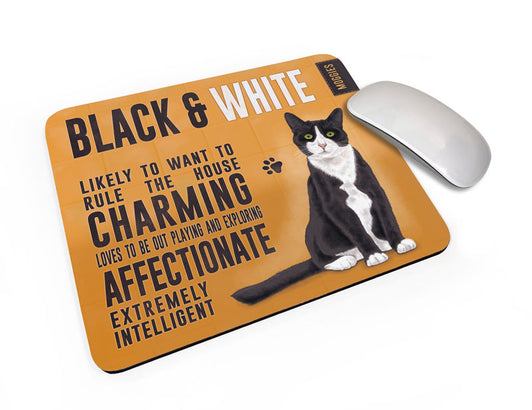 Black and White Cat characteristics mouse mat.