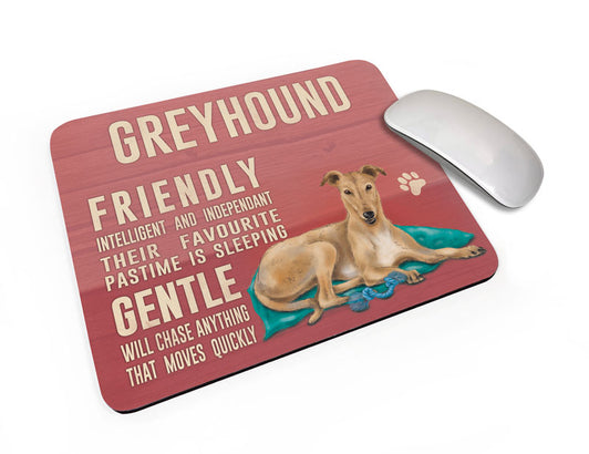 Beige Greyhound Dog characteristics mouse mat.