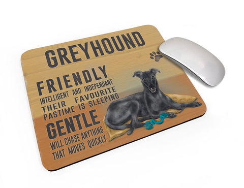 Black Greyhound Dog characteristics mouse mat.