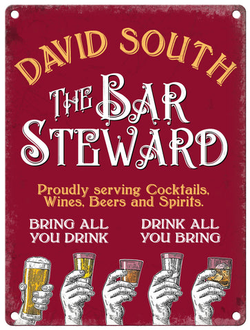 Personalised bar steward metal sign