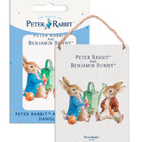 Beatrix Potter Peter Rabbit Benjamin Bunny sitting metal dangler sign