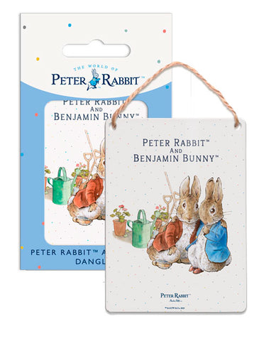 Beatrix Potter Peter Rabbit Benjamin Bunny cuddling metal wall sign