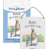 Beatrix Potter Peter Rabbit Nan in a million metal dangler sign