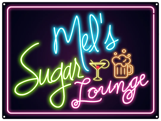 Personalised neon look sugar lounge metal sign