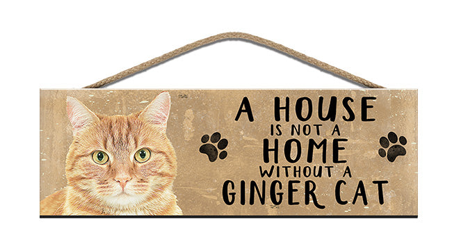 Wooden Sign - House is not a home without a Ginger Cat