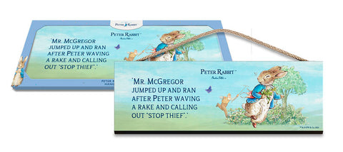 Beatrix Potter Peter Rabbit chased by Mr McGregor metal wall sign